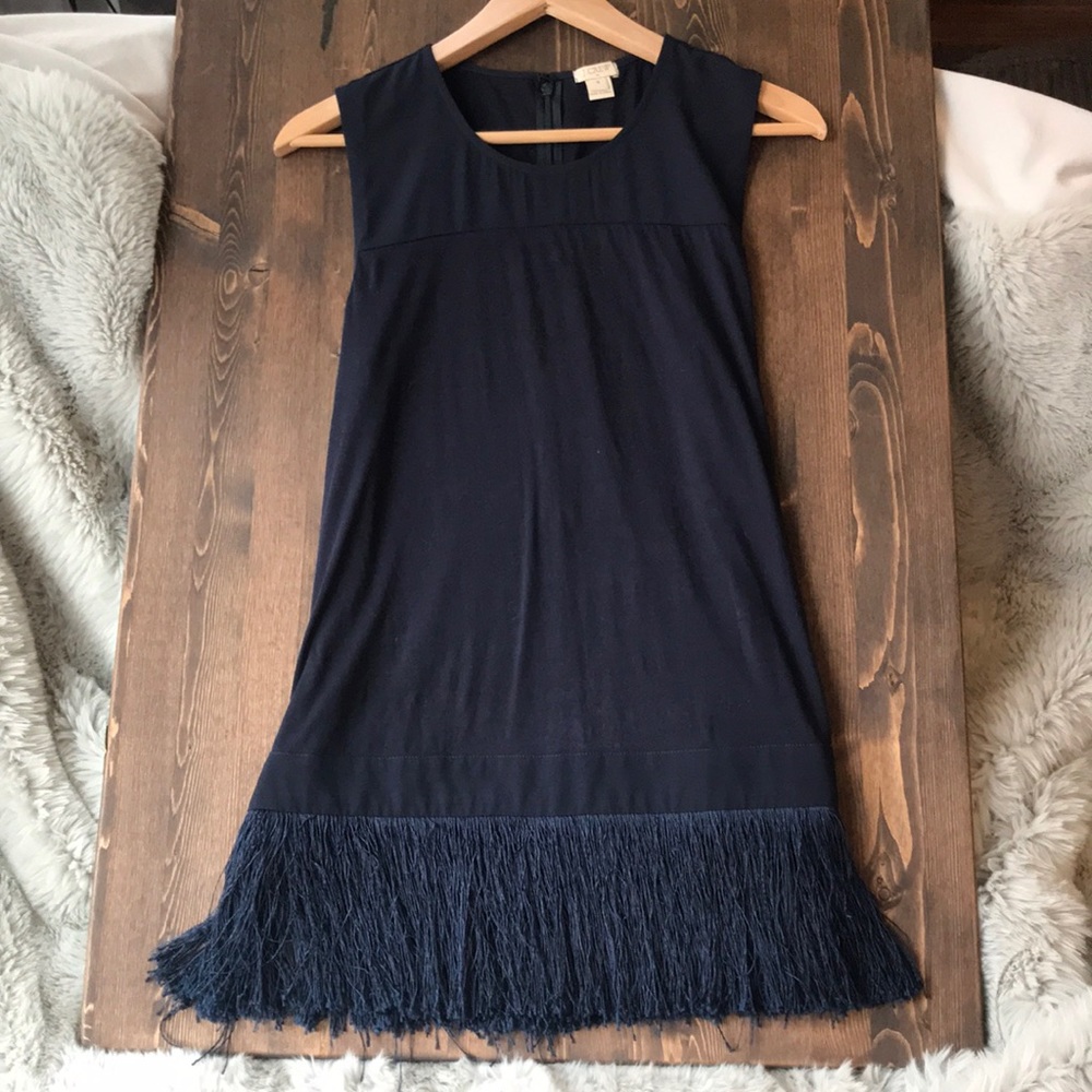 Jcrew factory navy tunic with fringe
